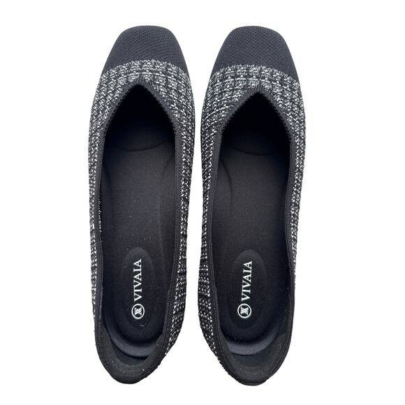 NWT Vivaia Margot 2.0 Square Toe Ballet Flats iBlack Silver Tweed Size 41W/ 10W - Picture 2 of 9